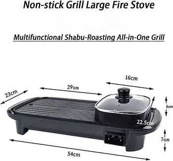 Jorunb Electric BBQ Roasting Pans Electric Hot Pot Smokeless Non-Stick Indoor 2 in 1 Electric BBQ Grill Multi-functional Shabu Hot Pot Electric Barbecue Oven for Family Party