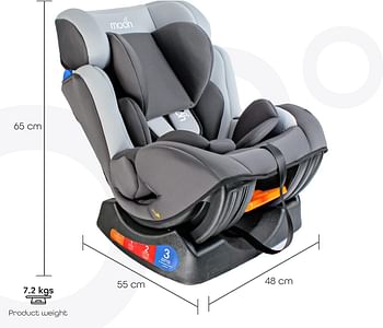 MOON Sumo Car Seat – Birth to 6yrs Baby Travel Gear – Convertible Rear & Forward-Facing Booster Seat – Reclining Car Seat for Group 0-1-2 – Child Comfort Car Accessories – Grey