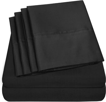 Sweet Home King Size Bed Sheets - 6 Piece 1500 Supreme Collection Fine Brushed Microfiber Deep Pocket King Sheet Set Bedding - 2 Extra Pillow Cases, Great Value, King, Black