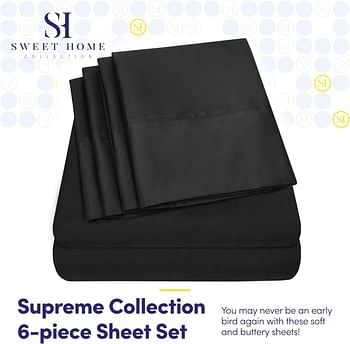 Sweet Home King Size Bed Sheets - 6 Piece 1500 Supreme Collection Fine Brushed Microfiber Deep Pocket King Sheet Set Bedding - 2 Extra Pillow Cases, Great Value, King, Black