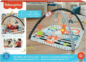 Fisher-Price 3-in-1 Music, Glow and Grow Gym Activity Play Mat, L