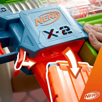Nerf Elite 2.0 Double Punch Motorized Dart Blaster, Rapid Alternating Barrels, 50 Nerf Elite Darts, 2x 10-Dart Clips, Ages 8 & Up