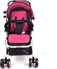 BABY PLUS Pram Stroller with Sunshade Canopy, Pink/Black/White