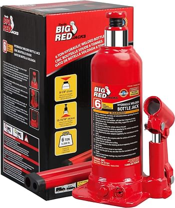 BIG RED T90603B Torin Hydraulic Welded Bottle Jack, 6 Ton - 12,000 Lb Capacity - Red