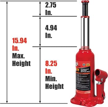 BIG RED T90603B Torin Hydraulic Welded Bottle Jack, 6 Ton - 12,000 Lb Capacity - Red