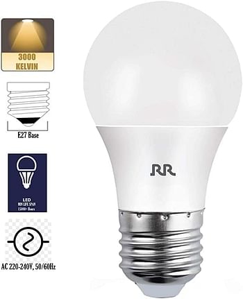 RR Lighting Energy Saving LED Bulb 9W / 12W, E27 Base, 90-100 Lumen/per Watts, Soft Light with NO UV/Mercury/Lead | Suitable for Home Office, (Warm White (Yellow) 3000K, 9W - E27 Base)