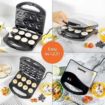 Geepas GDM36532 750W 8 Pcs Doughnut Maker - Non-Stick Cooking Plate| Comfortable Handle with Power On & Ready Indicator