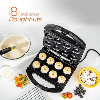 Geepas GDM36532 750W 8 Pcs Doughnut Maker - Non-Stick Cooking Plate| Comfortable Handle with Power On & Ready Indicator