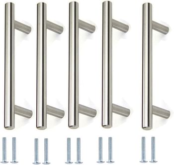 Royal Apex Stainless Steel Kitchen Cabinet Drawer T-Bar Cabinet & Furniture Pull Cabinet Door Handles and Pulls Cabinet Knobs Brushed Nickel. (25 x Hole size 19 CM, Pack of 5)