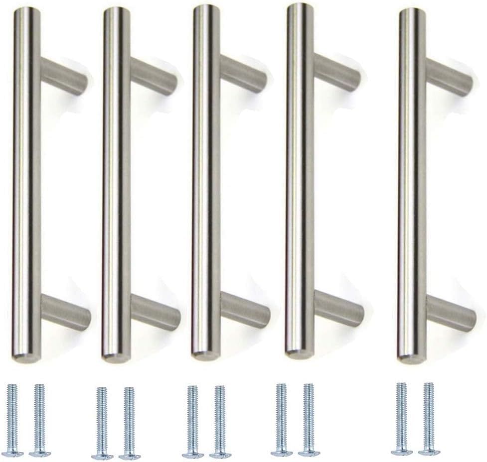 Royal Apex Stainless Steel Kitchen Cabinet Drawer T-Bar Cabinet & Furniture Pull Cabinet Door Handles and Pulls Cabinet Knobs Brushed Nickel. (25 x Hole size 19 CM, Pack of 5)