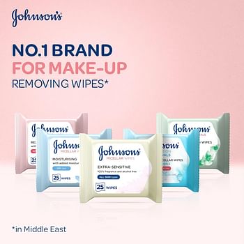 Johnson’s Micellar Wipes Refreshing with Skin-Loving Minerals, Pack of 2x25 Wipes, Suitable for Normal Skin Types, Gentle Makeup Remover Wipes, Hydrates and Cleanses, Safe for Sensitive Eyes