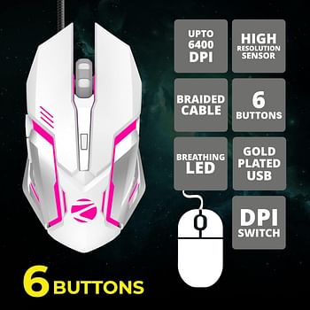 Zebronics Zeb-Transformer Gaming Keyboard and Mouse Combo (USB, Braided Cable) White with Silver