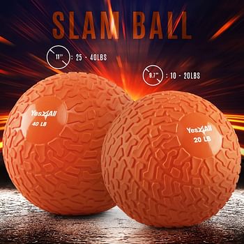 Yes4All Slam Balls (Dynamic Black) 4KG-5KG/10LB, 6KG-7KG/15LB, 8KG-9KG/20LB, 10KG-11KG/25LB, 14KG/30LB, 18KG/40LB, for Strength Power and Crossfit Workout – Slam Medicine Ball