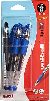 Mitsubishi Uni-Ball Signo Dx 0.7 Mm Tip Gel Pen 6-Pieces, Black/Blue, Multicolor