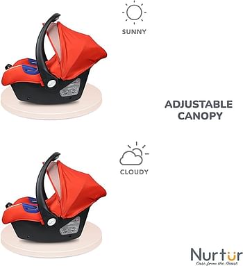 Nurtur Nemo Baby Carrier - Adjustable Canopy and Handle - Extra Protection – 3 -Point Safety Harness - Suitable from 0 months to 12 months, Upto 13kg, Orange (Official Nurtur Product)