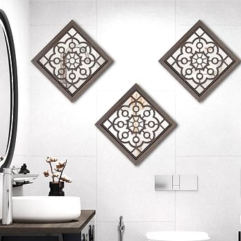 ZOLAPI 2 PCS Wall Mirror,Rustic Farmhouse Mirror,Barn Wood Color Accent Mirror for Bathroom,Bedroom,Living Room(12" X12" )