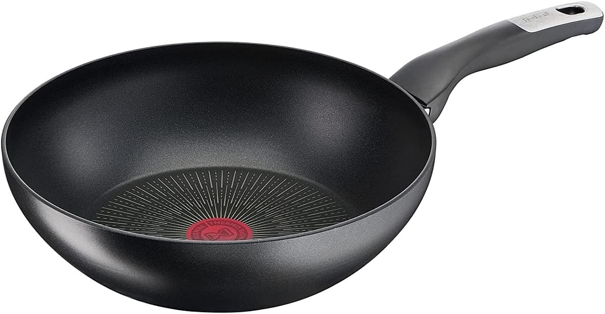 TEFAL UNLIMITED wok frypan 28 cm scratch resistance  easy cleaning  safe non stick coating thermo signal healthy cooking perfect searing made in France, Induction G2551902