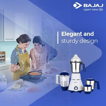 Bajaj Rex 750W Mixer Grinder, White/Blue