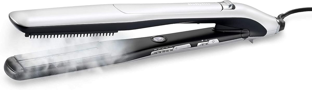 BaByliss Steam Lustre Professional Hair Straightener - Advanced Ceramic 36mm Broad Heating Plate - 5 Heat Settings From 170-210°C - 360° Surround Steam Technology For Smooth Hair - ST595SDE - Silver