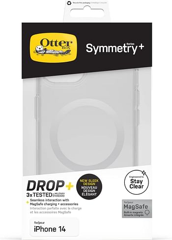 OtterBox Symmetry+ Clear Case for iPhone 14/iPhone 13 for MagSafe, Shockproof, Drop proof, Protective Thin Case, 3x Tested to Military Standard, Antimicrobial Protection, Clear
