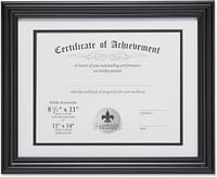 Lawrence Frames Dual USe 11 By 14-Inch Certificate Picture Frame With Double Bevel Cut Matting For 8.5 By 11-Inch Document, Black