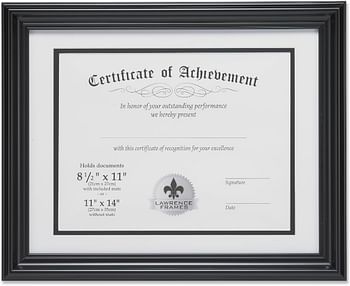 Lawrence Frames Dual Use 11 By 14-Inch Certificate Picture Frame With Double Bevel Cut Matting For 8.5 By 11-Inch Document, Walnut