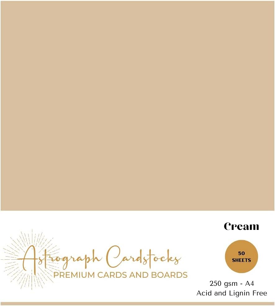 Astrograph Color Cardstock, Thick Paper A4 (8 1/2 x 11"), Heavy Weight, Color Paper, 90lbs / 250 gsm, Cream Cardstock, (Pack of 50 Sheets) - Cream