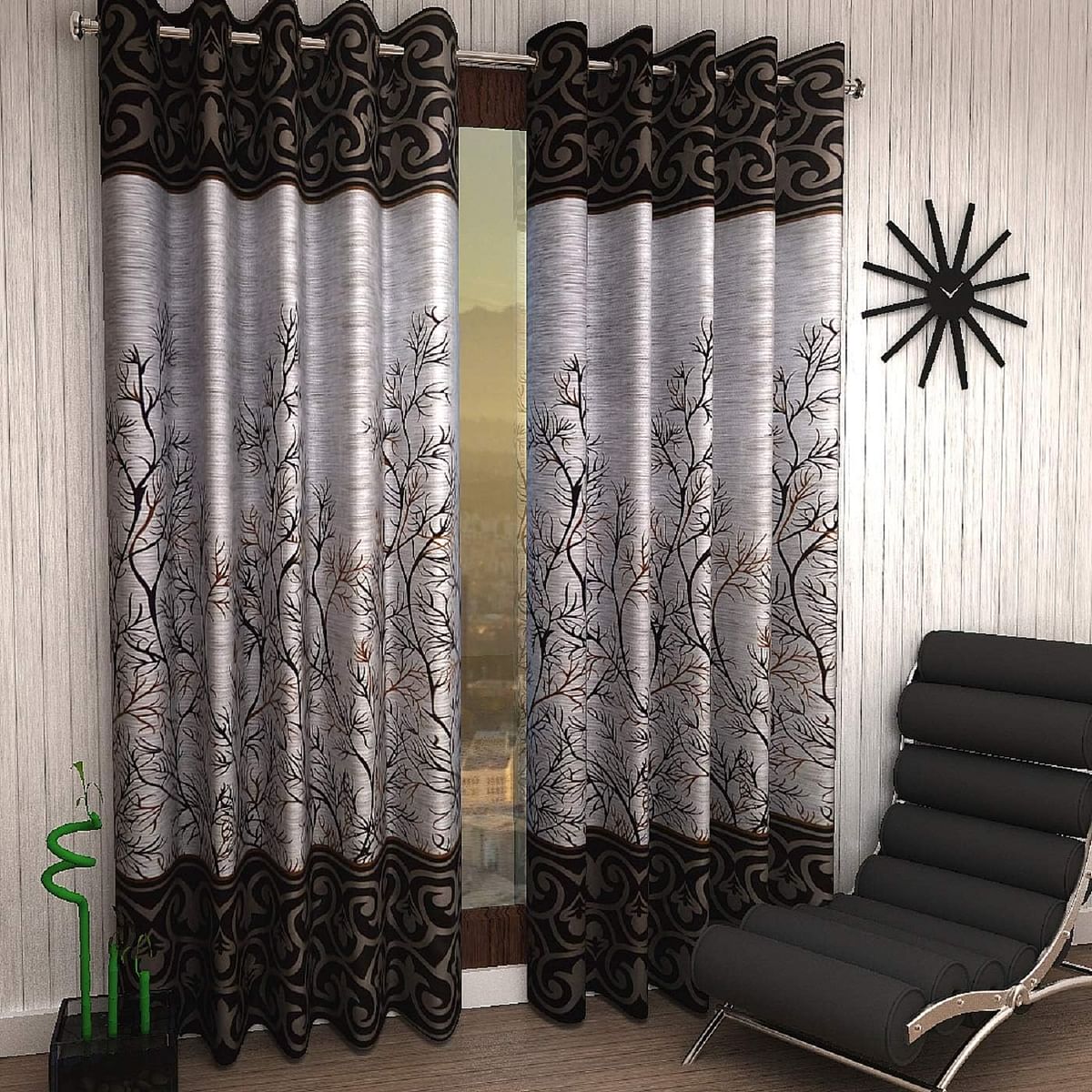 Home Sizzler 2 Pieces Polyester Door Curtains, 116 X 240 Cm, Brown, Garden Panel