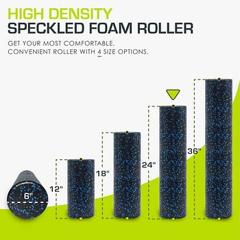 ProsourceFit High Density Speckled Black Foam Rollers, 24” for Myofascial Release, Pilates, Trigger Point Massage and Muscle Therapy