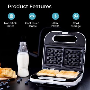 Geepas Waffle Maker, 2 Slice Electric Waffle Maker, GWM676N | Non-Stick Waffle Maker with Adjustable Temperature Control | Overheat Protection & Safety Lock