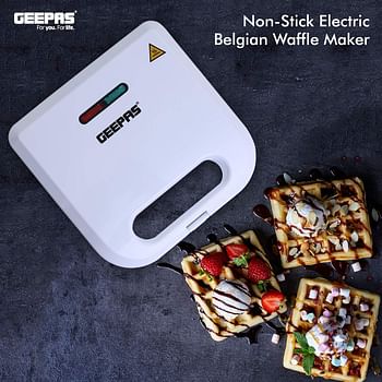 Geepas Waffle Maker, 2 Slice Electric Waffle Maker, GWM676N | Non-Stick Waffle Maker with Adjustable Temperature Control | Overheat Protection & Safety Lock