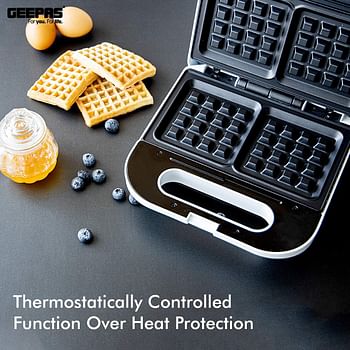 Geepas Waffle Maker, 2 Slice Electric Waffle Maker, GWM676N | Non-Stick Waffle Maker with Adjustable Temperature Control | Overheat Protection & Safety Lock