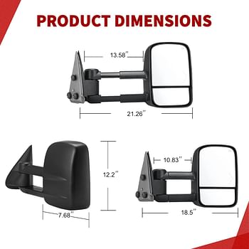 YITAMOTOR Compatible with 2003-2006 Chevy Silverado Tahoe GMC Sierra Extendable Tow Mirrors, Powered Heated with Arrow Signal Light