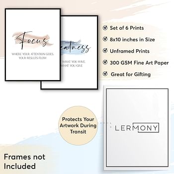 LERMONY - Inspirational Wall Art - Motivational Wall Art - Inspirational Wall Decor - Office Decor For Women - Inspirational Posters for Room - Positive Quotes Wall Decor (set of 6, 8x10, No Frame)