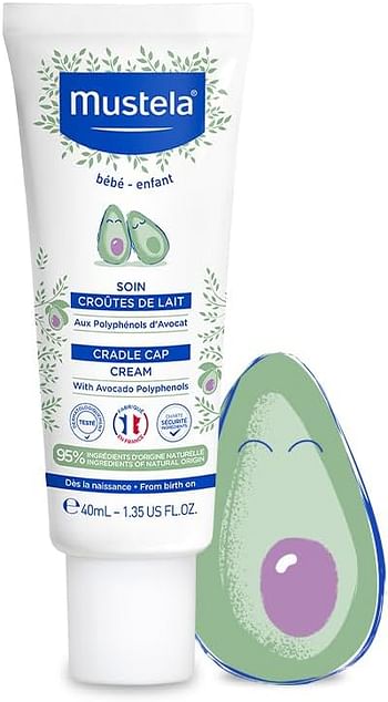 Mustela Baby Cradle Cap Cream - Newborn safe - with Natural Avocado - Paraben Free & Fragrance Free - 40ml