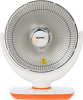 Geepas Halogen Stand Heater-GRH9548| High Performance Heater With 2 Heating Power, 475W / 950 W,1 Hour Timer| Bending/Lifting Of Head Function And Safety Tip-Over Switch| White And Orange