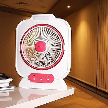 Krypton 12'' Rechargeable Box Fan - Personal Desk Fan with - Personal Desk Fan with LED Night Light - Electric USB Fan for Office, Home & Travel Use - 10 Hours Working