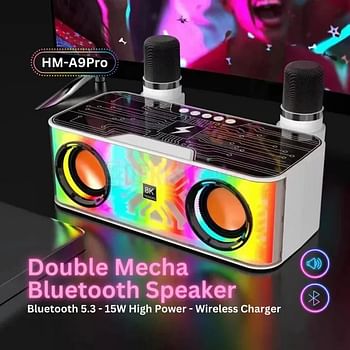 Bluetooth Speaker Portable HM-A9Pro Transparent RGB Lighting Double Horn Subwoofer with Wireless Charging