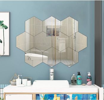 Homya 10pcs HD Glass Mirror 21CM×18CMThickened Frameless Splicing Mirror Hexagon Mirror Wall Hanging Background Wall Decorative Mirror Dressing Table Mirror