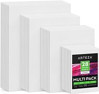 ARTEZA Canvas Boards for Painting, Multipack of 28, 5x7, 8x10, 9x12, 11x14 Inches, Blank White Canvas Panels, 100% Cotton, 8 oz Gesso-Primed, Art Supplies for Acrylic Pouring and Oil Painting