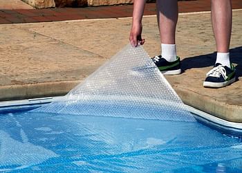 بلو ويف بطانية شمسية 14 مل لحمامات السباحة الارضية المستطيلة، 16قدم × 32 قدم، شفافة -NS510