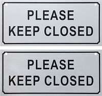 Juvale FDWJC 2 Pack 7.8 x 3.5 Inches Please Close Signs - 2-Pack Keep Closed Gate Signs, for Dog Gate, Business and Home Use, Drilled Holes, Silver