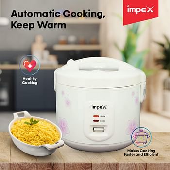 Impex RC 2803 700W 1.8 Liter Automatic Electric Rice Cooker with Aluminum Inner pot Safety Protection heating Coil White