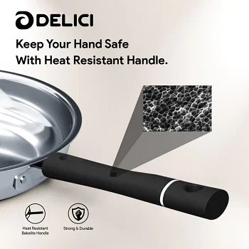 DELICI Stainless Steel Kadai Pan 22cm (DKP 22W) Well Polished Exterior Healthy Non-Stick Interior Easy to Clean Silver 22cm