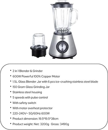 Impex  2-In-1 Blender & Ice Crusher 1.5 L 600.0 W BL 3507 Silver-Black