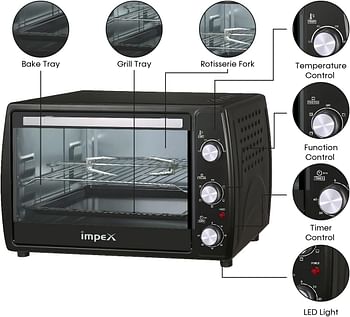 Impex OV-2902 45 Litre Oven Toaster Grill (OTG) with Convection and Rotisserie Function (Black)