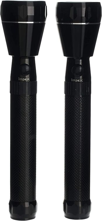 Impex Rechargeable LED Handheld Flashlight - CB 2222 2 Pcs Combo Black