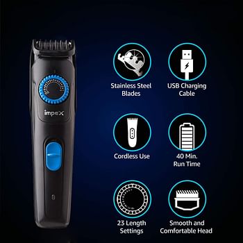 Impex Rechargeable Hair Clipper-Trimmer - TIDY 220 Black/Blue