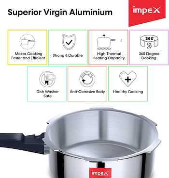 Impex Ipc 5C3 Induction Base Outer One Lid, Aluminum Pressure cookers 5 liter and 3 liter, Silver