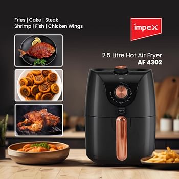 Impex Air Fryer With Adjustable Temperature Control, Overheating Protection And Cool Touch Handle 2.5 L 1300.0 W AF 4302 Black/Brown